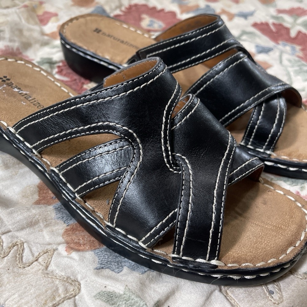 Naturalizer Women 9 Ciano Black Sandal Grunge Biker Goth Slide Crisscross Chunky View 6